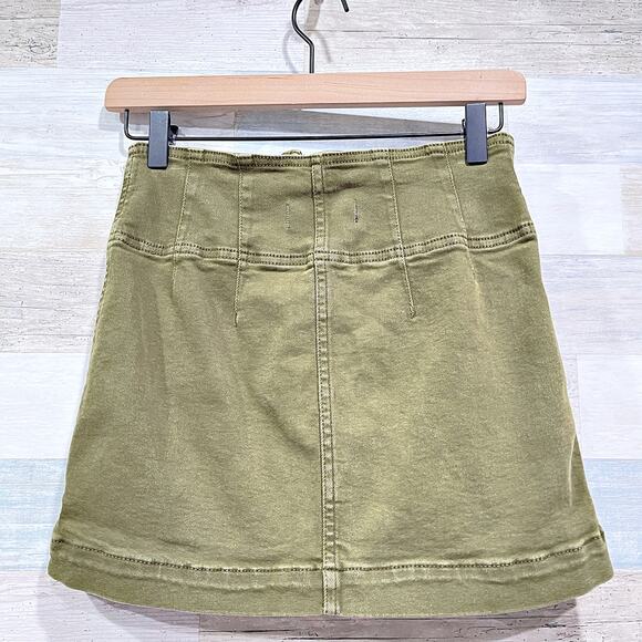 Free People Virgo Zip Front Mini Skirt Cadet Green Cotton Stretch Womens 26 - Picture 2 of 6